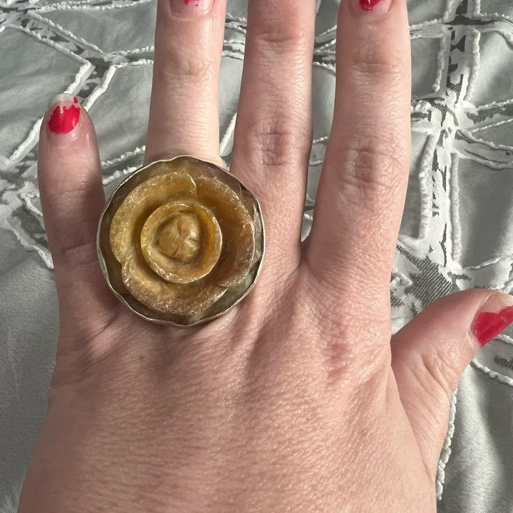 Sterling Silver Statement Jasper Flower Ring - image 4
